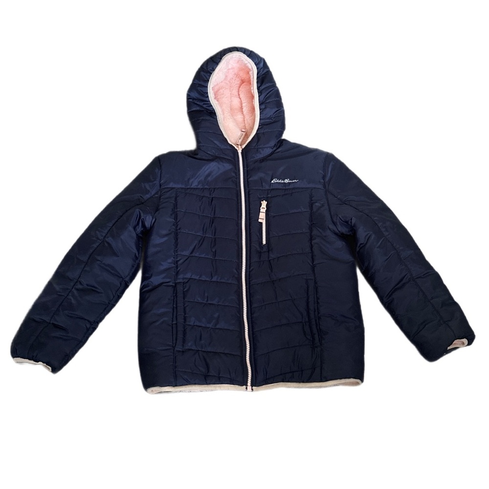 Eddie Bauer | Reversible Dark Blue Puffer Jacket with Soft Pink Interior